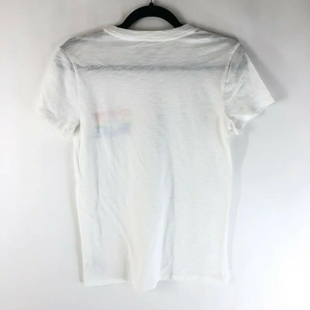 Lucky Brand Womens T Shirt Top Rainbow Flag Heart Short Sleeve White S - Picture 2 of 4